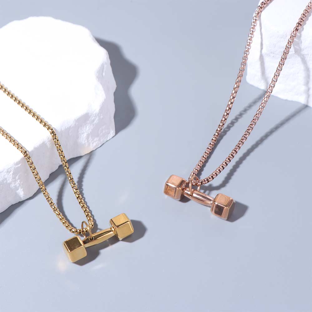 Titanium Steel Fitness Series Pendants Dumbbell Sports Necklace  Friends Birthday Gift