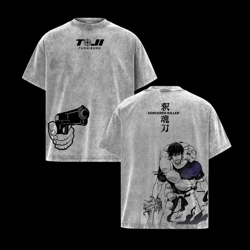 

Jujutsu Kaisen Anime T Shirt Fushiguro Toji Vintage Y2k Washed T-shirt Summer Short Sleeve Casual Cotton Tees Tops Men Clothing S серый