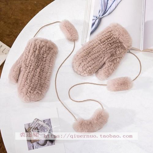 

Зимние теплые вязаные перчатки из кроличьего меха женские уличные ветрозащитные варежки One Size хаки