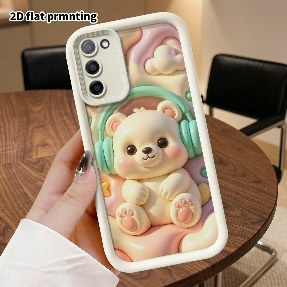 Phone Case: 2D flat, suitable for Samsung Galaxy A34 A35 M05 M06 S20 S22 S21 FE Plus 5G protective cases, comes with a little white bear wearing headp