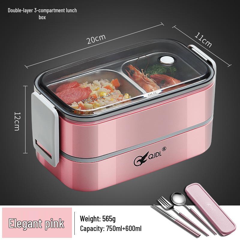 304 Stainless Steel Insulated Double-Layer Lunch Box for Microwave, with Compartments - Ideal for Students and Office Workers.