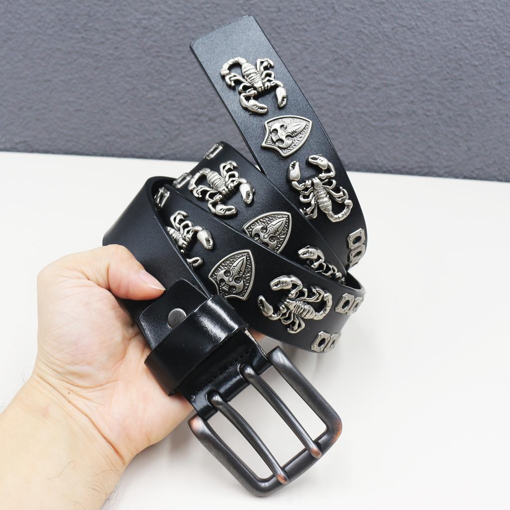 Genuine Leather Double-needle Scorpion Accessories Personalized Hollow Rivet Cowhide Belt Western American Rivet Belt