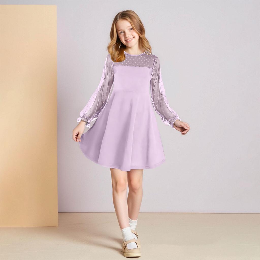CUHK Mädchen Spitze Langarm Farbe Niedliches Prinzessinnenkleid