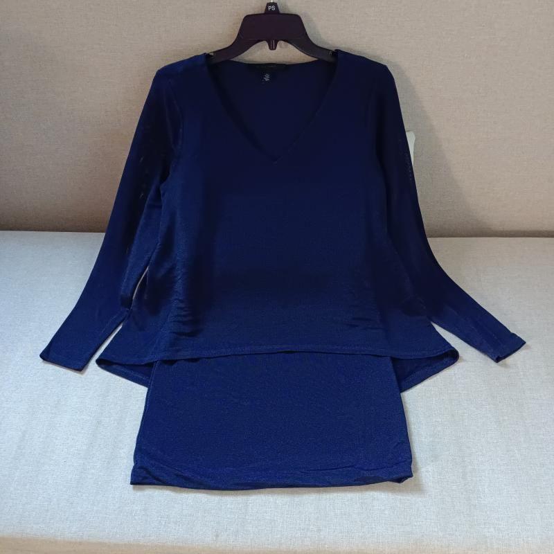 

Трикотажная юбка на бедрах с V-образным вырезом, облегающая футболка с длинным рукавом из вискозы Dark Blue XS