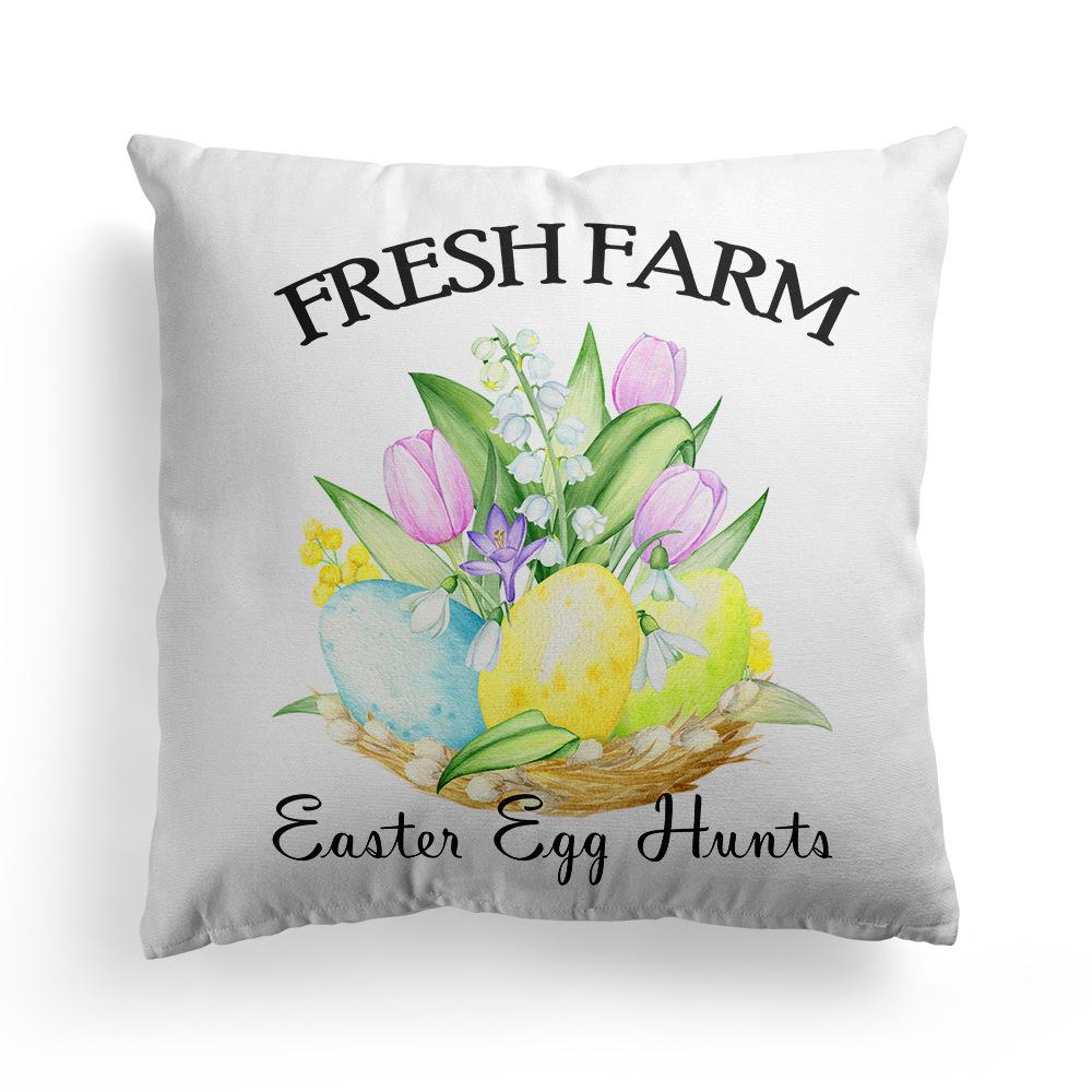 New Spring Easter Pillow Case Bunny Flowers Wreath Peach Skin Fleece Print Pillow Clothes Cover