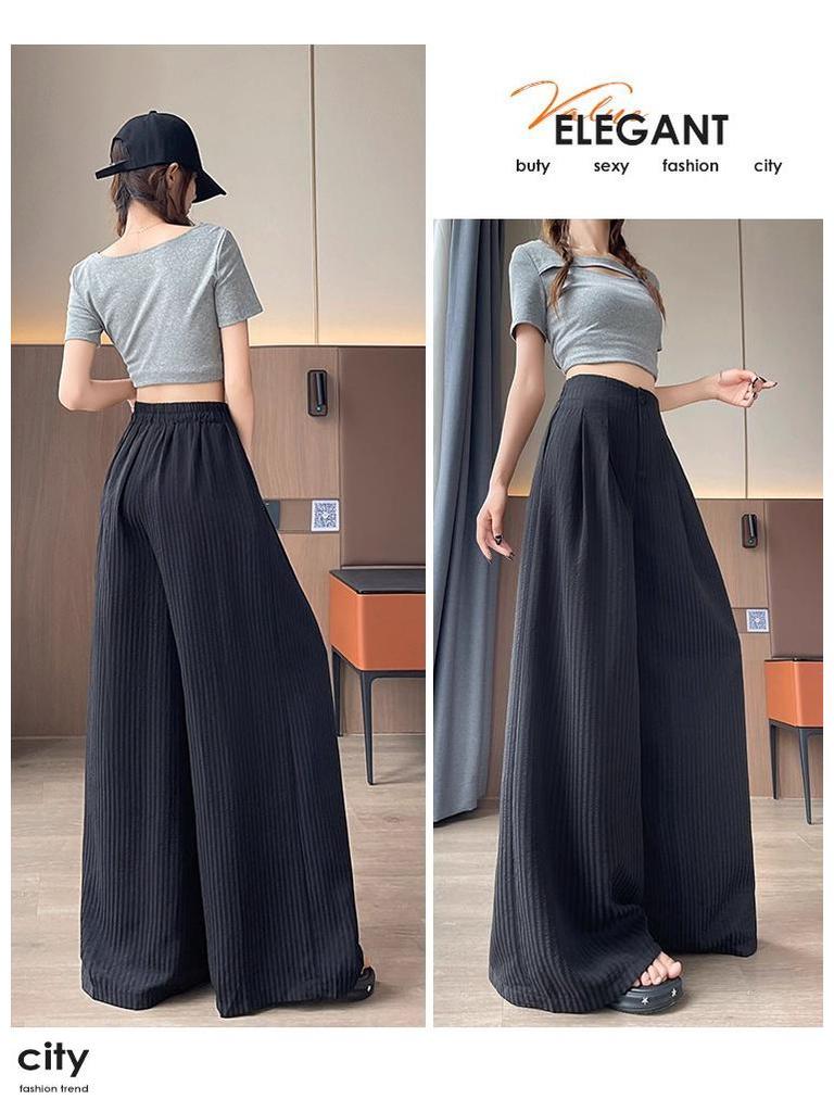 2026 Spring/Autumn Women's High-Waisted Slimming Striped Wide-Leg Floor-Length Pants