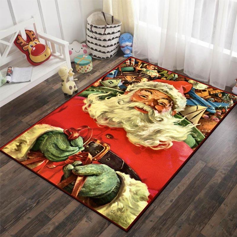 Santa Claus Reindeer Snowman Christmas Decoration Carpet Living Room Bedroom Carpet Entrance Porch Door Mat Home Decoration