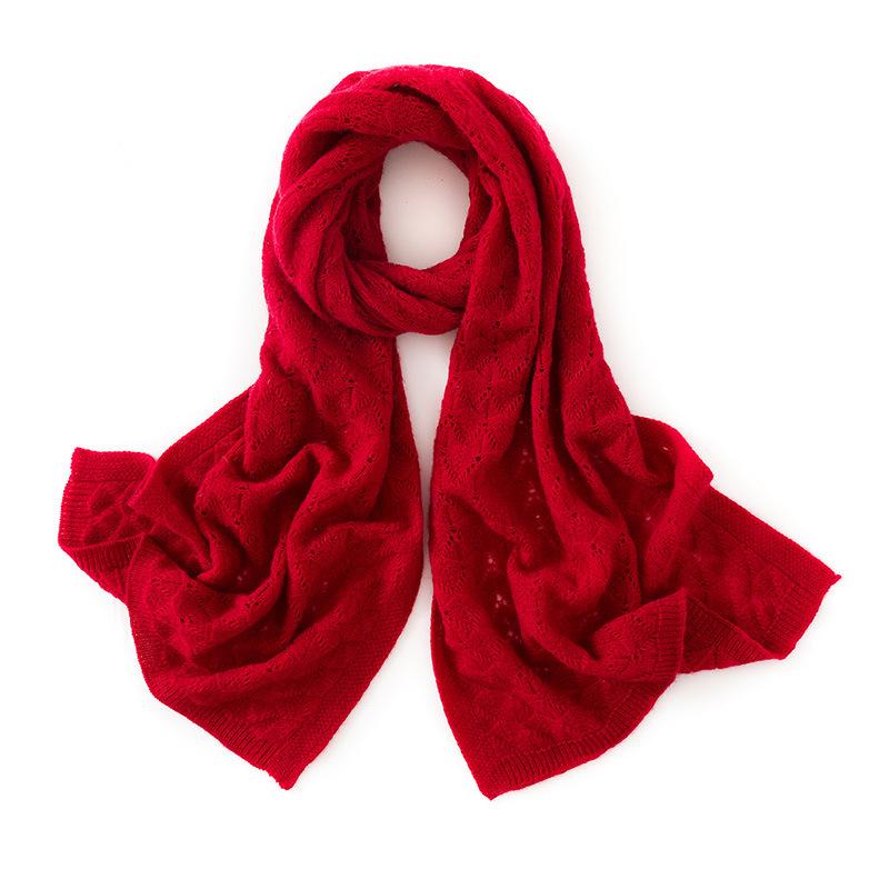 Cashmere 2025 Women's Solid Color Knitted Scarf Shawl – Hollowed-out Neck Protection for Autumn/Winter.