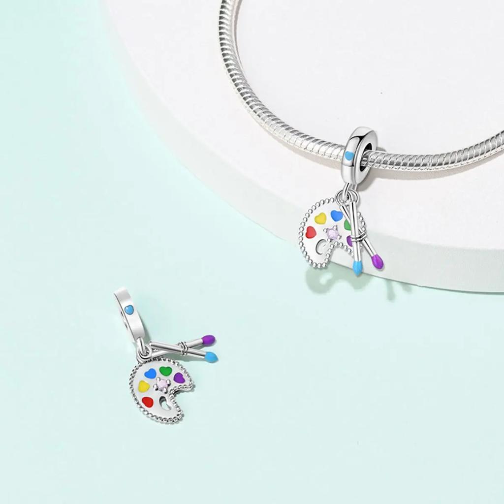 Copper Artist Brush Tools Color Palette Oil Painting Charms Girl Beads Fit Necklace Bracelets Diy Jewelry Gifts