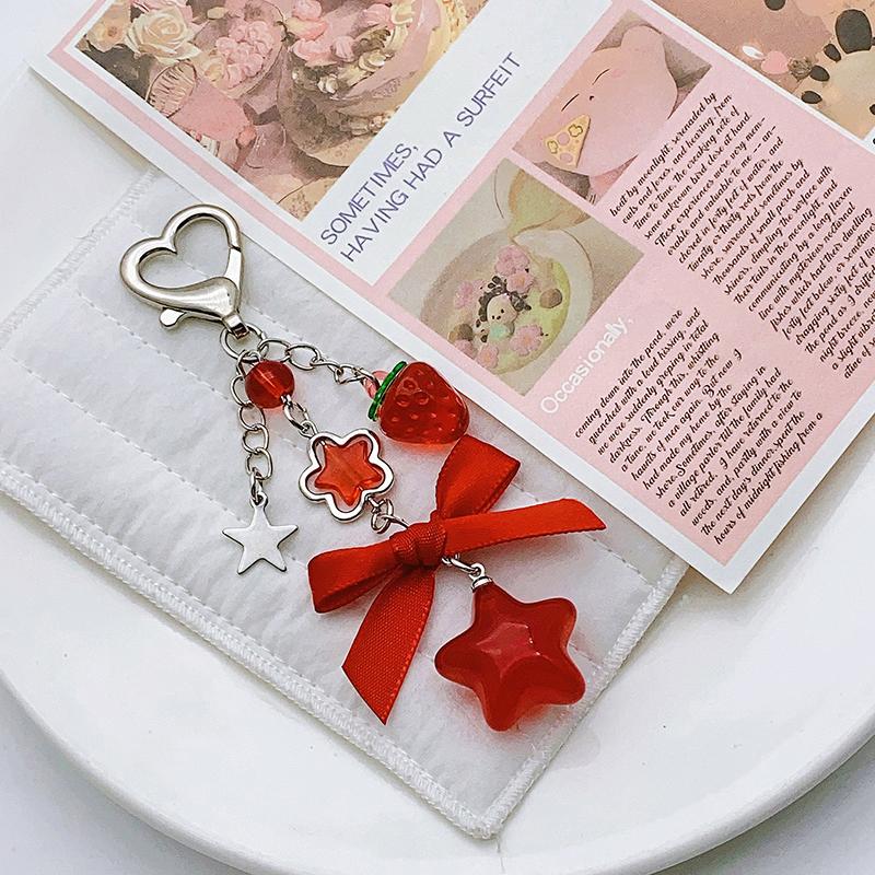 Fashionable Strawberry Keychain Star Purse Pendant Sweet Bowknot Key Ring Exquisite Backpack Decoration Accessories Gifts