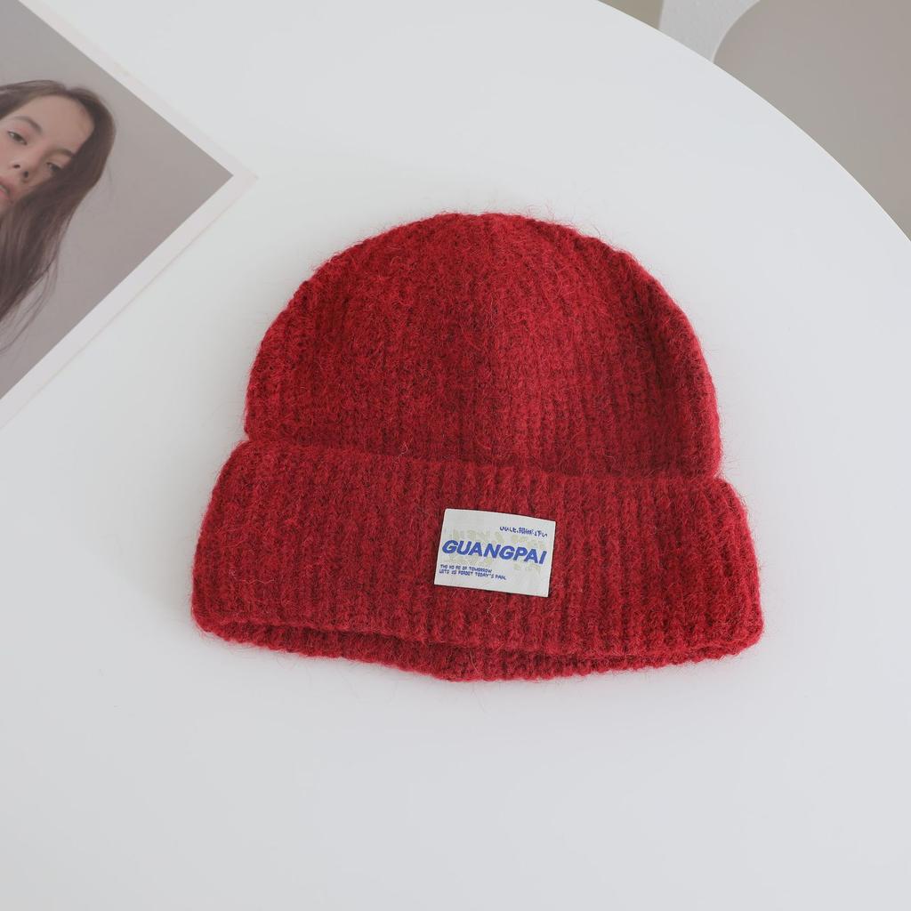 Letter labeled Knitted Hat for Women's Autumn and Winter New Collection Warm Thickened  Cold Hat That Looks Good on The Face  Small Ear Protection