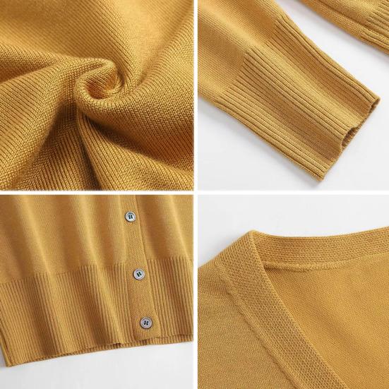 Women Sweater Coat V-neck Long Sleeve Single Breasted Knitting Sweater Solid Color Ribbed Trim