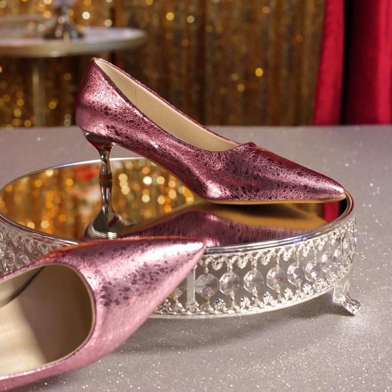 

Fashion New French shallow pointed-toe wedding shoes for Spring and autumn 2025, paired with single-shoe bridesmaid slim heels 34