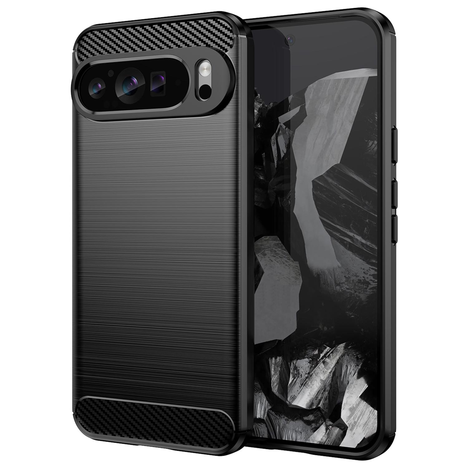 

For Google Pixel 9 Pro XL TPU Case Carbon Fiber Texture Mobile Phone Cover Black