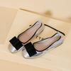Fashion Silver Leather Bowknot Flat Shoes Woman Square Toe Glitter Ballet Flats Women Cozy Foldable Shoes Slip On Loafers Big Size 43