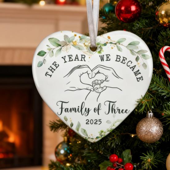 Yousheng The Year We Become Family of Three Ornament Heart Shaped Baby First Christmas Ornament New Mom And Dad Gifts for Parents