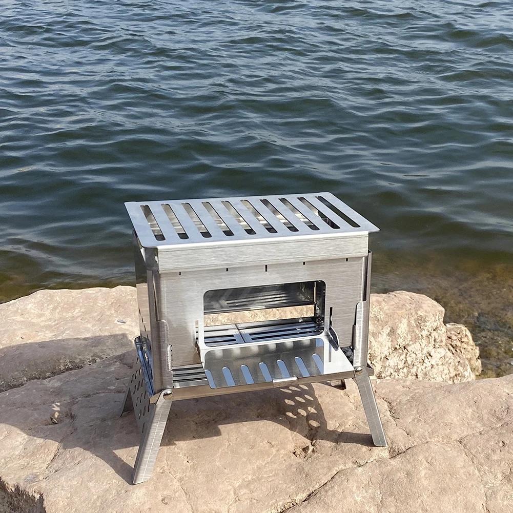 Kempingowy piec na drewno ze stali nierdzewnej Przenośny składany grill Piec na drewno Ultralekki do wędkowania, pieszych wędrówek, na backpacking, piknik