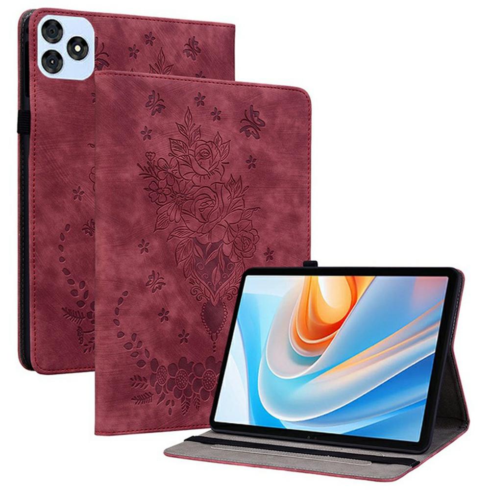 For itel Vistatab 30 Case Card Holder Anti-Scratch Leather Cover Rose Flower Imprint