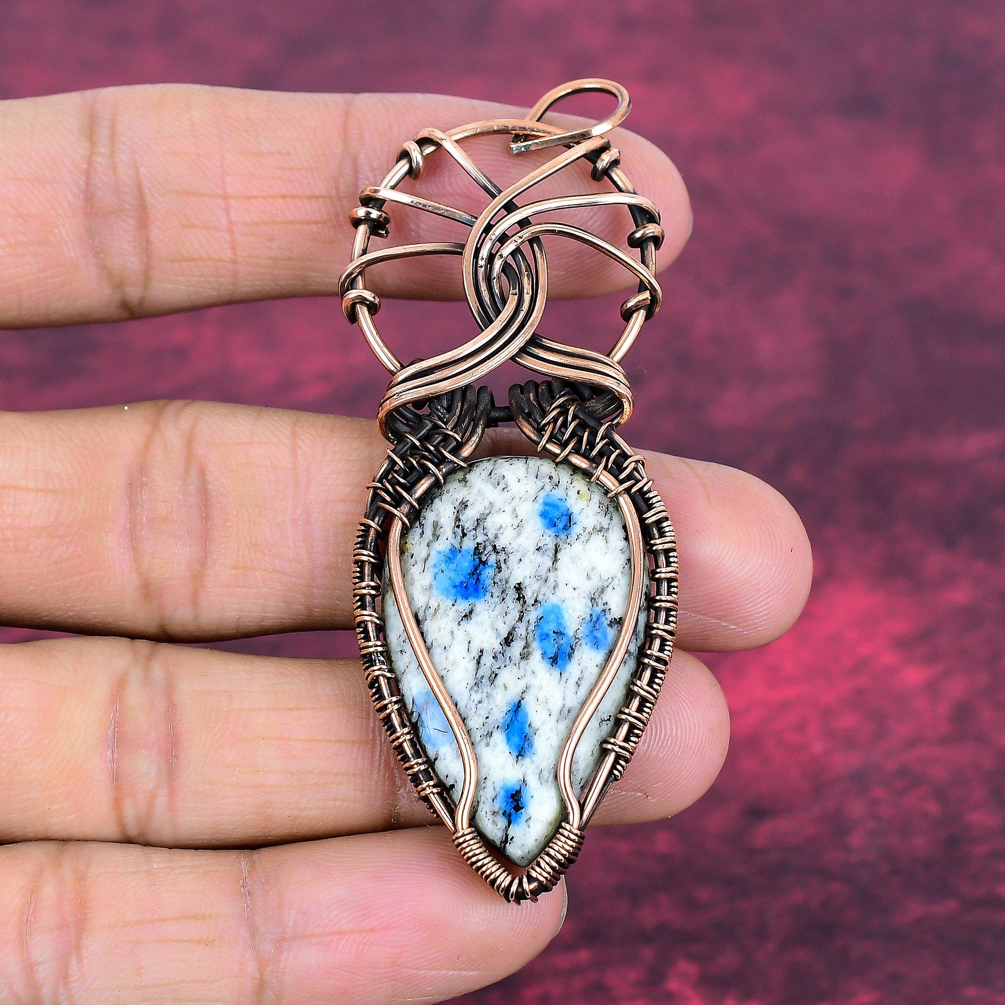 K2 Jasper Gemstone Pendant Copper Wire Wrapped Handmade Pendant Elegant Jewelry