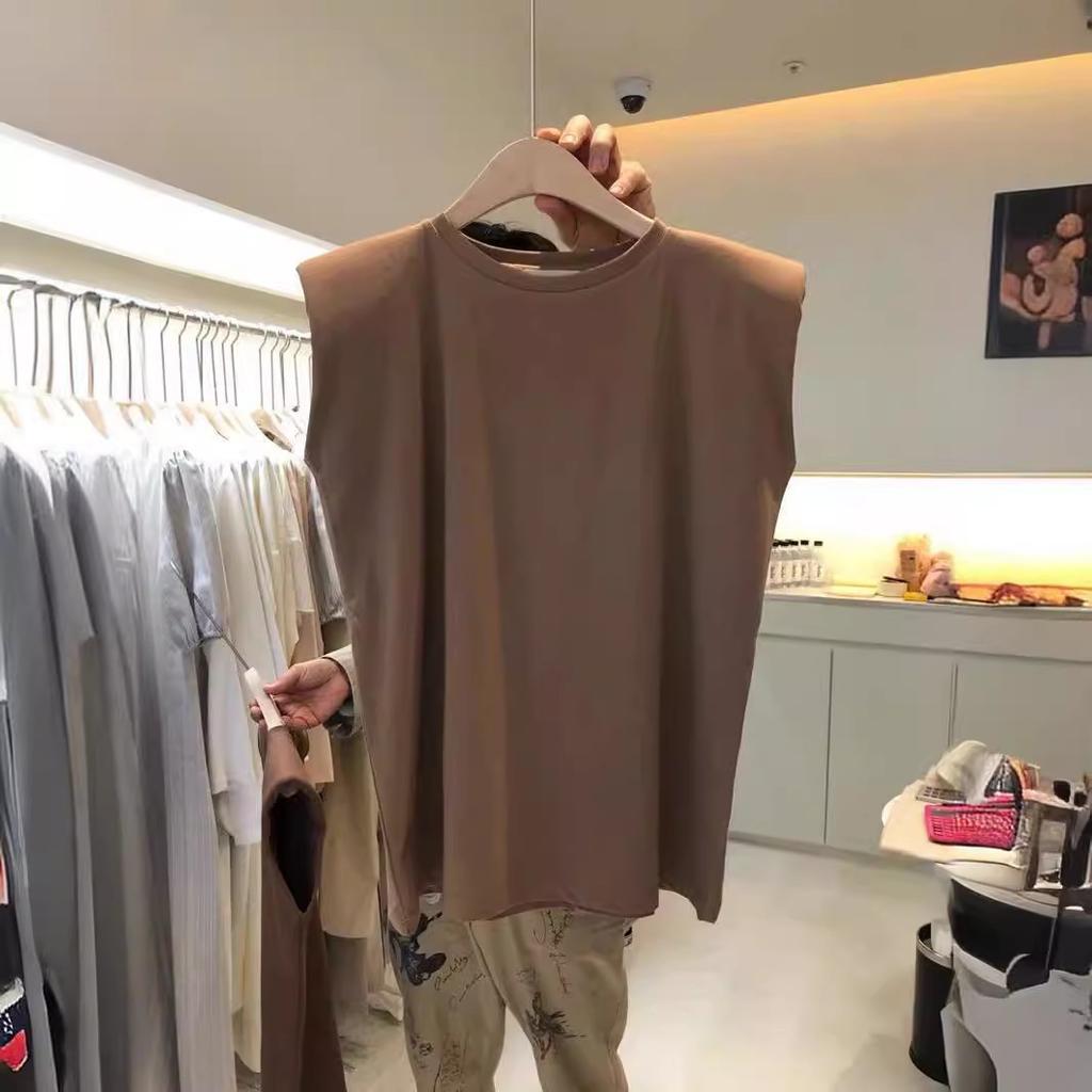 Women's Round Neck Sleeveless Tank Top Loose Fit Casual Tank Basic Top
