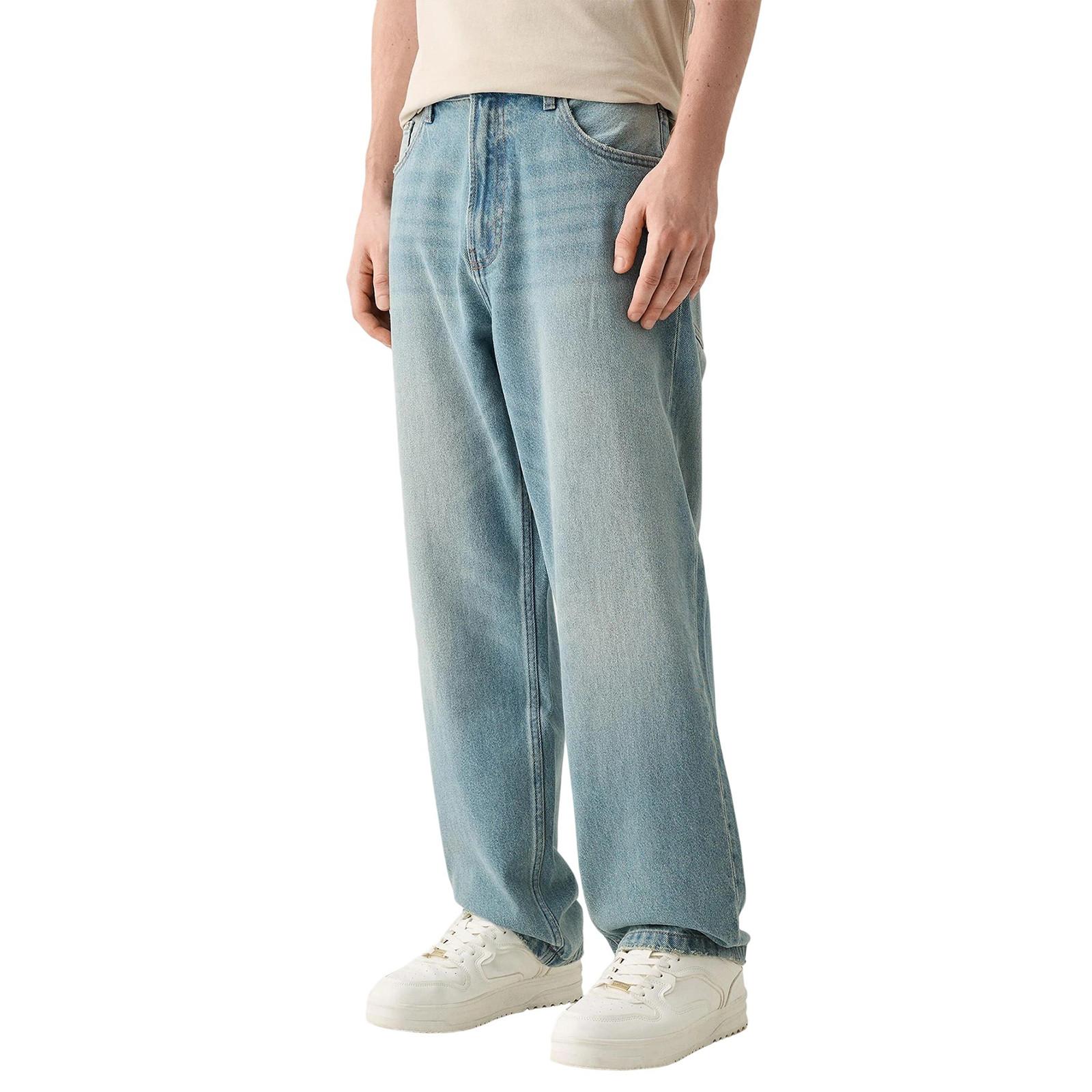 

Men s Casual Small Straight Jeans Pants Fashion Wide Leg Pants Solid Color Jeans XL небо синє кольору