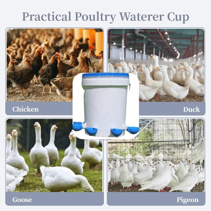 Blue Chicken Waterer Cups, 5 Packs Automatic Waterer Feeder with Anti-Leak System for Chicken, Duck, Goose, Bunny