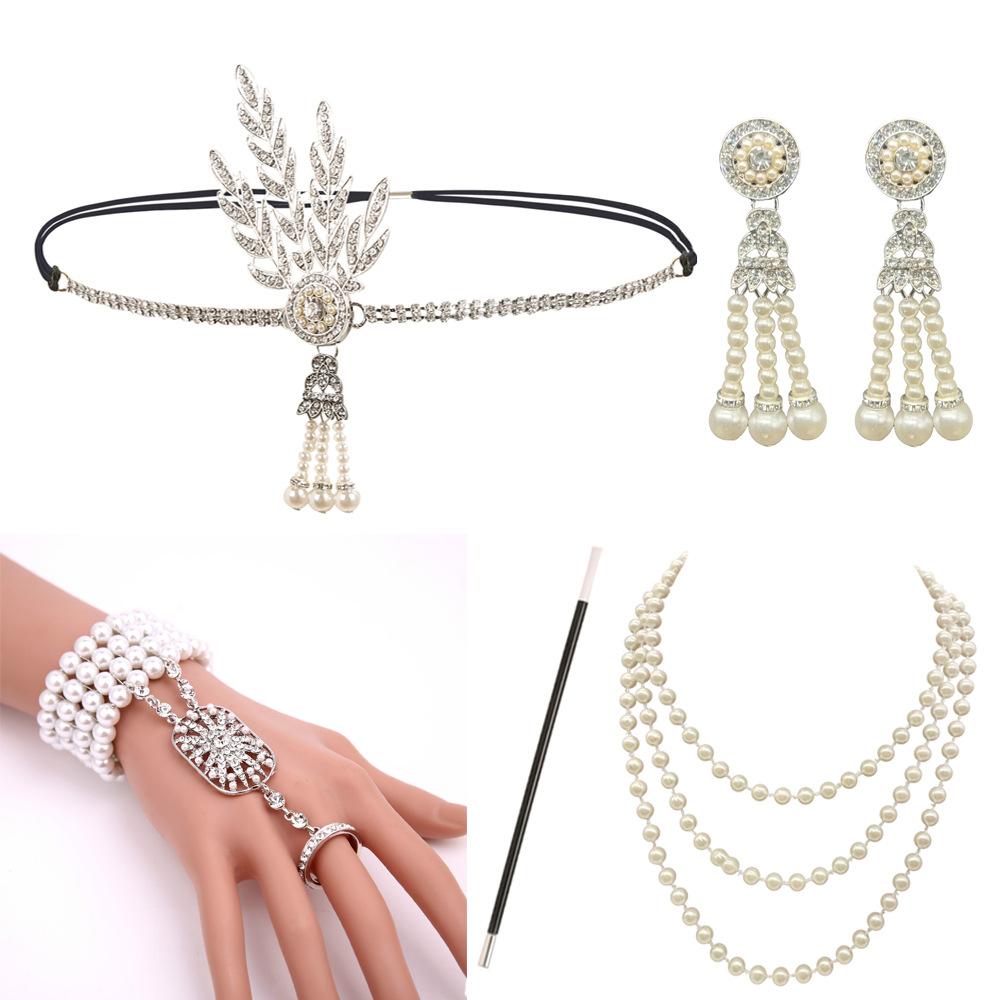 The Great Gatsby Jewelry 1920 Tassel Party Set Bracelet Earrings Necklace Accessories Retro Theme Banquet Accessories