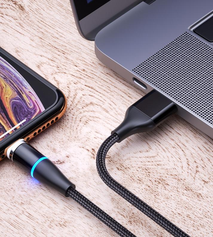 Magnetic 3 in 1 Fast Charging Cable 1 Meter with Detachable Type-C Connector Compatible with Multiple Devices Durable Braided Design