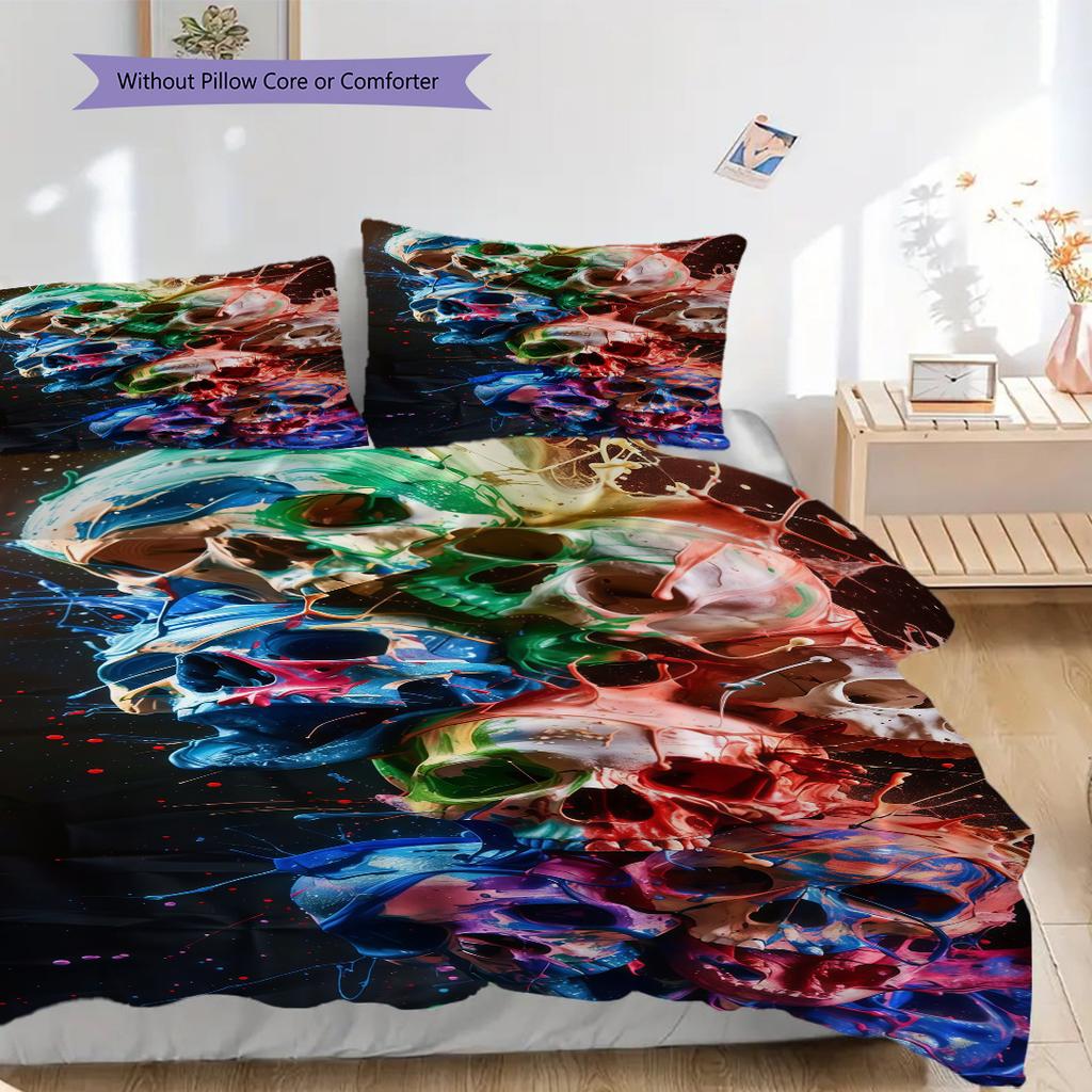 Skull Fire Set Bedding 1 Duvet Cover 2 Pillowcase Without Core Christmas Birthday Gift Duvet Cover And Pillowcase Soft And Comfortable