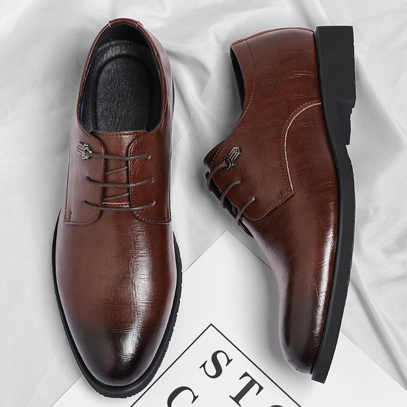 Leather shoes men's business dress leather shoes British casual breathable black inner height increasing groom wedding shoes