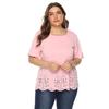 Plus Size Women's Solid Burnout Wavy-Edge Casual Round Neck Short Sleeve T-shirt