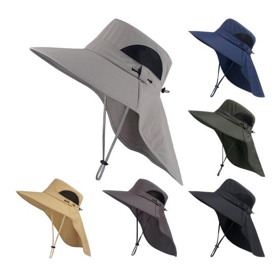Mountaineering Sun Hat with Adjustable Windproof Rope Breathable Mesh Wide Brim Sun Hat UV Protection Fishing Hat for Outdoor Sports Hiking Camping