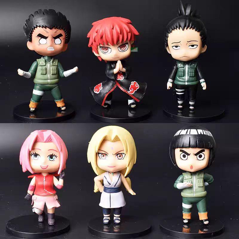6Pcs Naruto Cartoon Anime Figures Q Version Haruno Sakura Gaara Tsunade Figure Toy Doll Room Decoration Gift