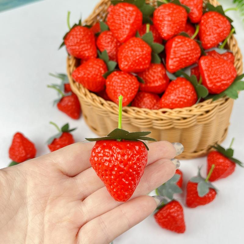 10-20 Pièces Fraises Artificielles Fraises en PVC Fruits Réalistes Accessoire de Photographie Fruit Ornement d'Armoire de Cuisine Maison Décoration de Fête