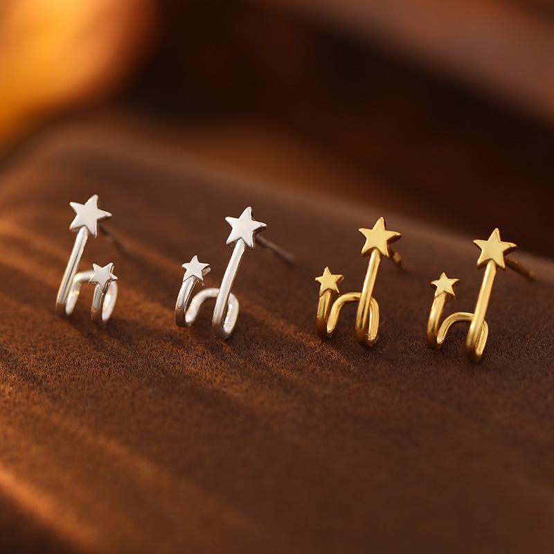 Banyan Tree S925 Silver Korean Star Ear Clip Earrings – Simple, Small Design for Women and Students