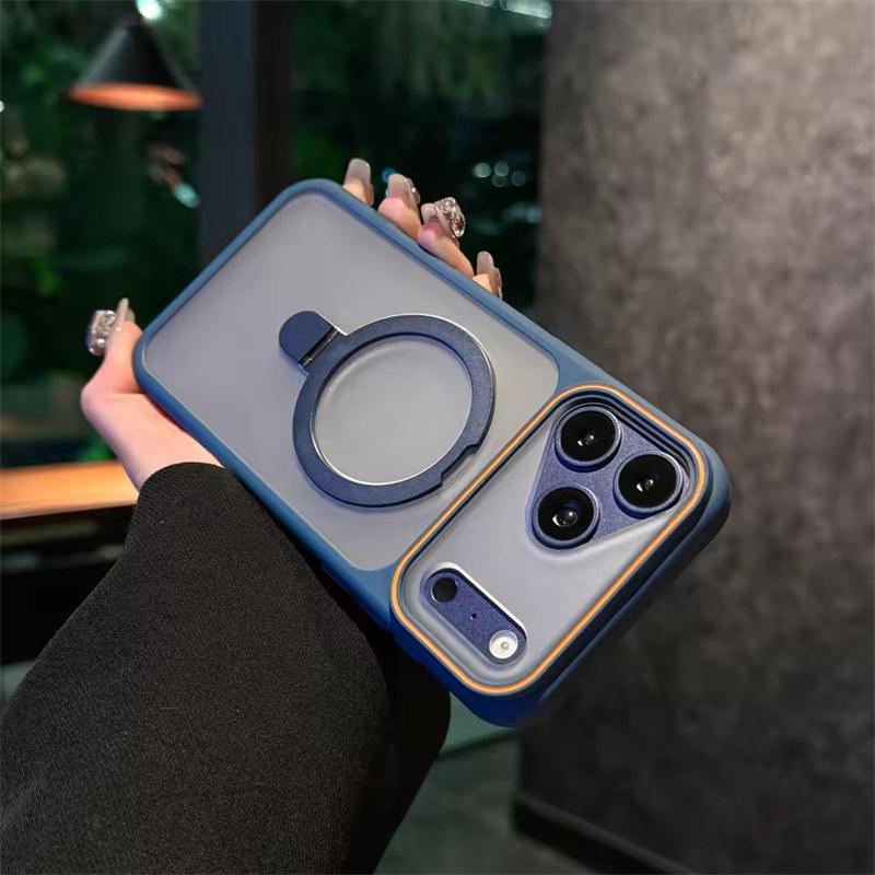 Ring Bracket Holder Matte Magnetic For Magsafe Frosted Phone Case For iPhone 17 Air 16 15 14 Plus 13 12 11 Pro Max Soft Bumper Cover