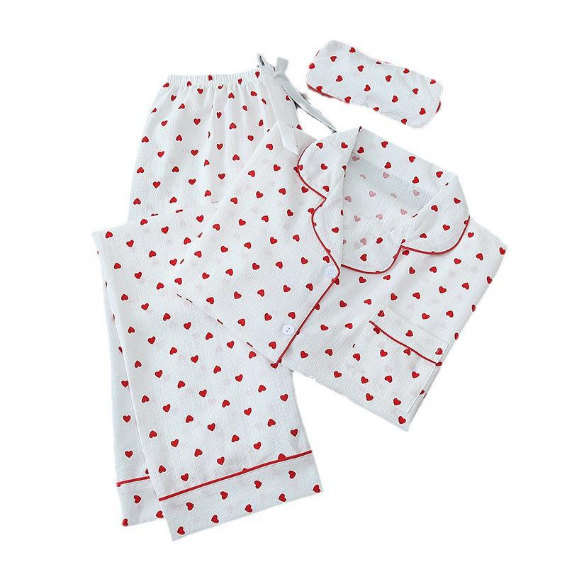 Women's 7-Piece Bubble Crepe Cotton Pajama Set - Long Sleeve, Long Pants, Four Seasons, Outdoor-Friendly
