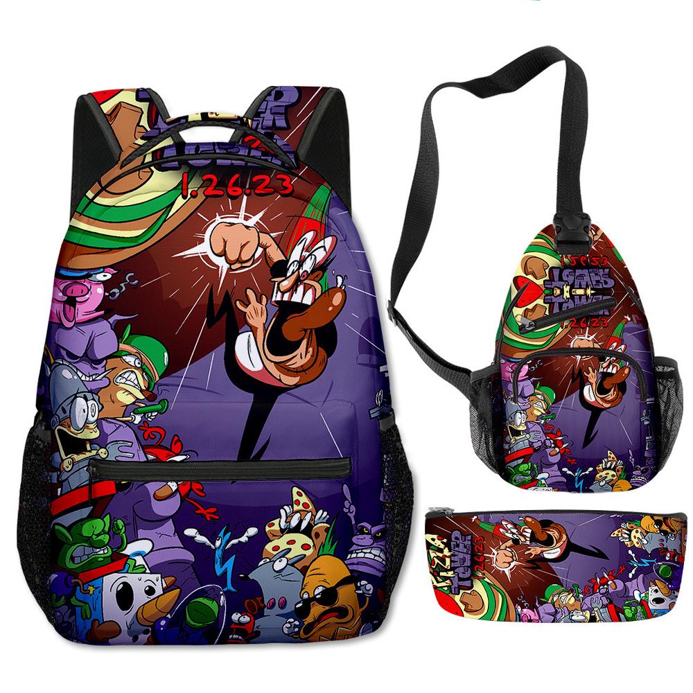 Klassisch Neuheit Eigenartig Cool Pizza Turm 3D Druck 3er Set Schultaschen Multifunktionale Reise Rucksack Brusttasche Federmäppchen