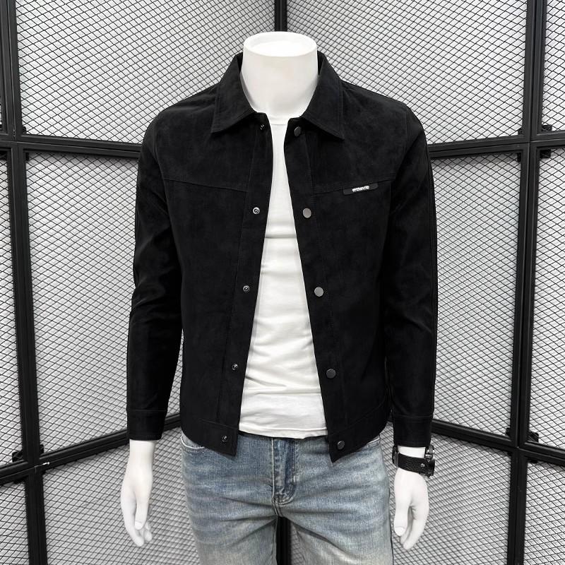 

2025 Men s Trendy Suede Turn-Down Collar Jacket: Handsome Pique Streetwear for Spring & Autumn M (for 45-55 kg) чёрный