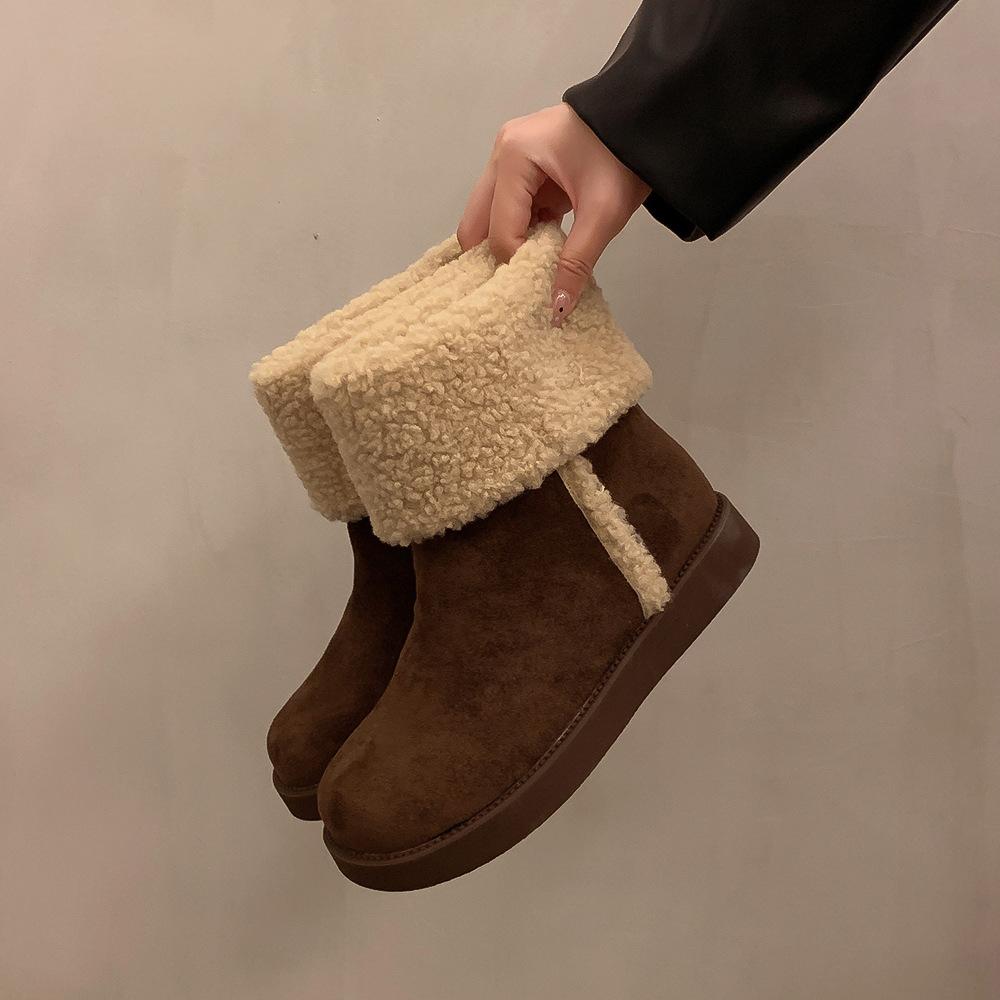 Flip-over Snow Boots, Women's Four-season Foreign Style Two Wear Non-slip Warm Medium Tube Short Boots, Velvet Northeast Large Cotton Shoes