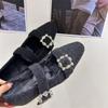 Innere Höherlegung Vierkantkopf Strass Einzelne Schuhe Herbst und Winter 2025 Plüsch Grau Flauschige Schuhe Mary Jane Abendschuhe
