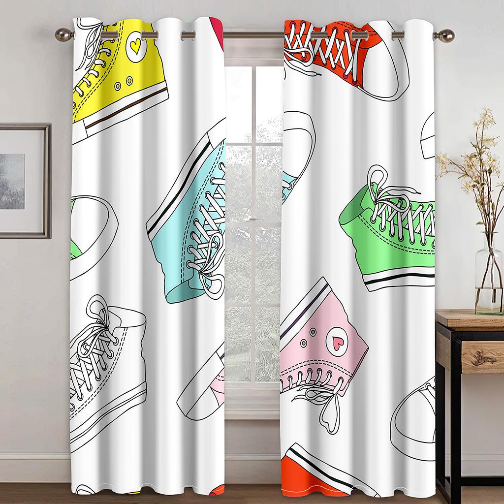 Digital print sneaker pattern sports wind curtain living room balcony home decoration curtain fabric two pieces