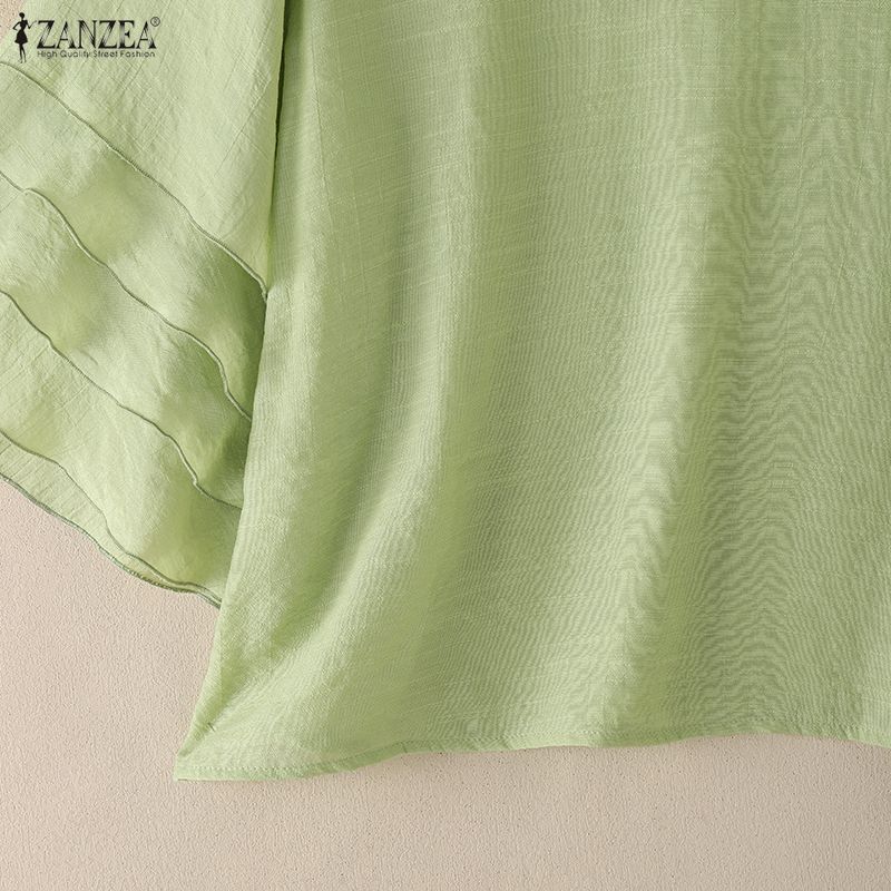 ZANZEA Blusa da Donna Casual Girocollo Monocolore con Volant Manica 3/4 Larga