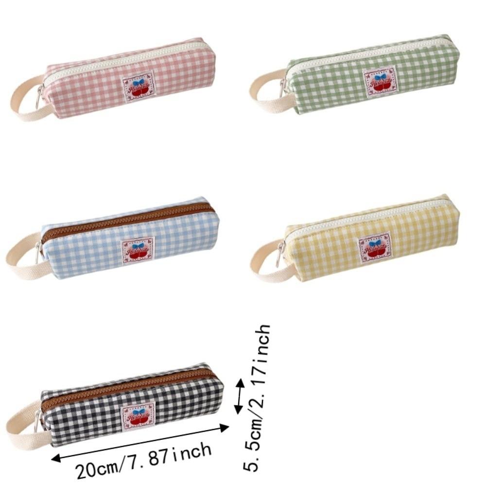 Desktop Storage Korean Style Pen Bag Plaid Pencil Pouch Cloth Stationery Bag Student