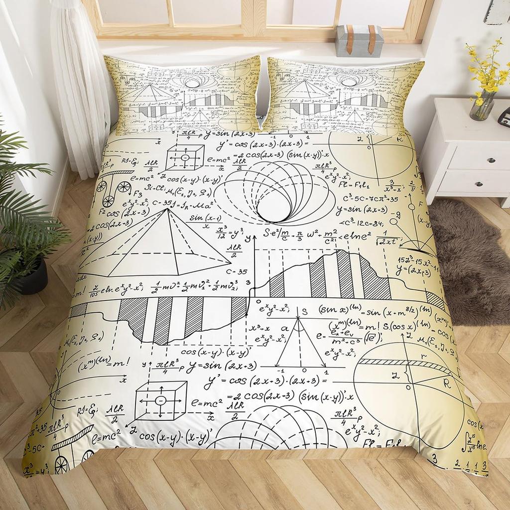 Science Formula Duvet Cover King 2/3 Pcs Math Equation Bedding Set For Boys Girls Chemical Math Geometry Subject Comforter Cover