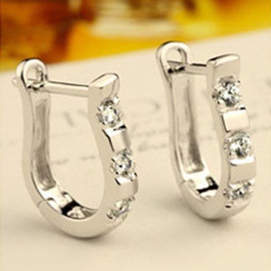1 Pair Earrings Studs Luxury White Silver Plated Harp White Gemstones Hoop Earrings for Daily Life