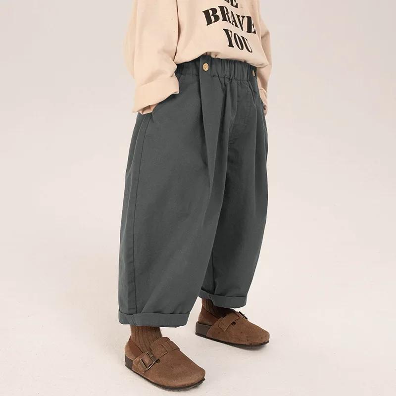 Abbigliamento per Bambini Primavera Autunno Pantaloni Casual da Ragazzo Stile Coreano Largo Colore Unico Pantaloni Casual Semplici