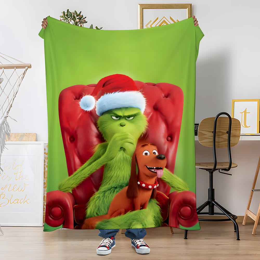 Movie Christmas Green The GrinchS Throw Soft Coral Fleece Blanket 310gsm Fluffy Warm Throw for Sofa Bed Couch Bedroom Decor