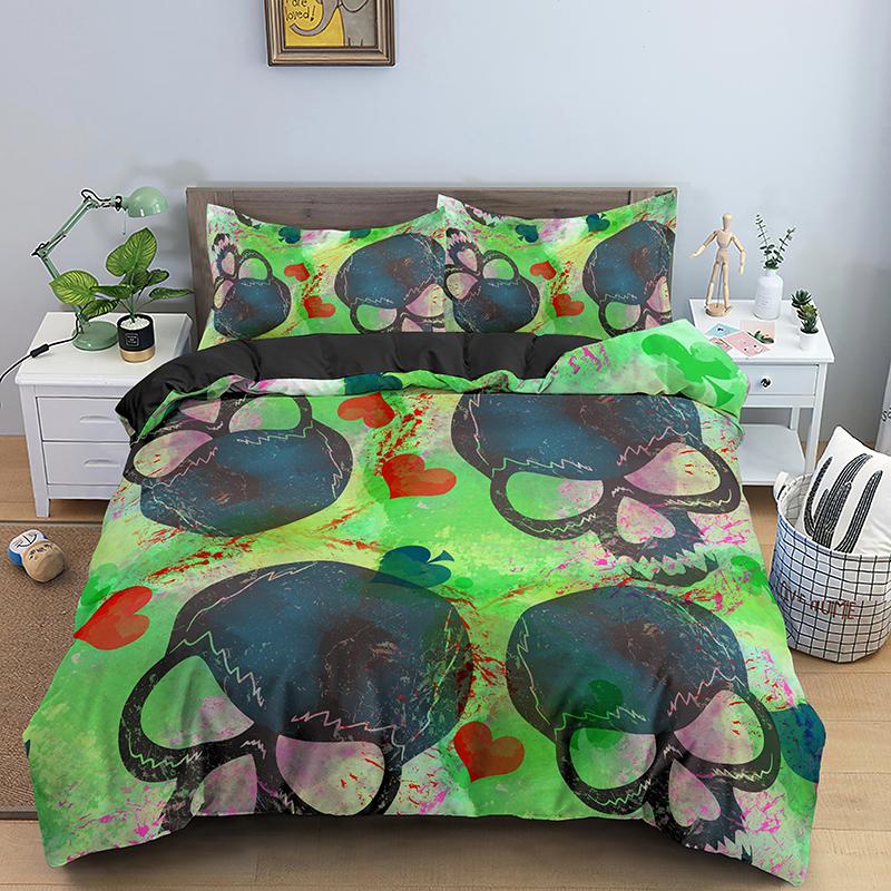 Skjelett Skull Sengesett 2 /3stk Queen /King Size Dynetrekk Sett Sengetøy Putetrekk Dynesett Hjemmetekstil