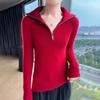 2025 Autumn/Winter Women's Slim Fit Striped Half-Zip Lapel Wool Knit Sweater